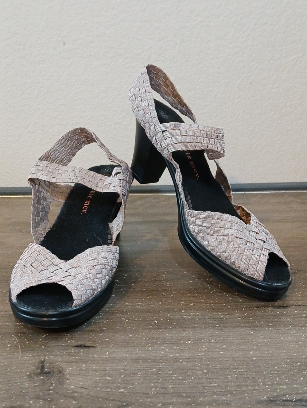 Bernie Mev Slingback Woven Heeled Sandals Sparkle Rose Gold